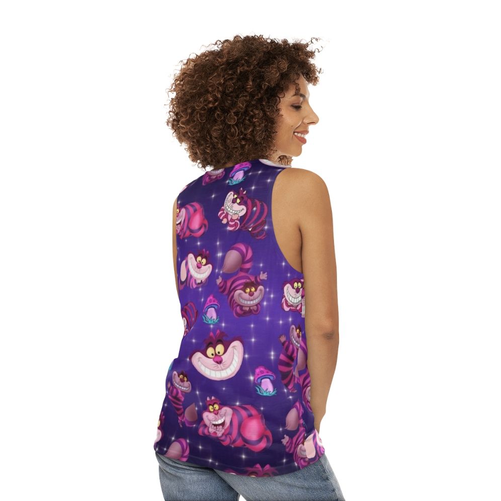 Cheshire cat and mushrooms fantasy unisex tank top - women back