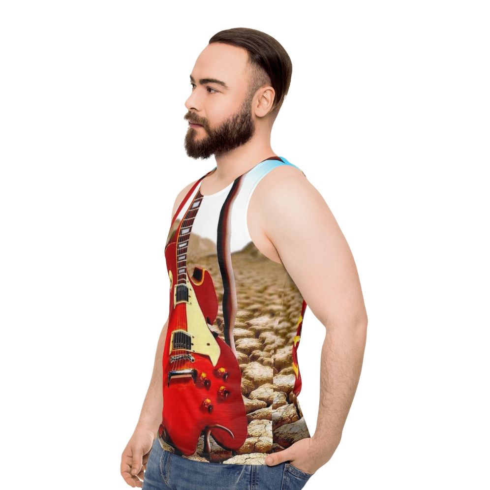 Melted guitar vintage abstract desert art unisex tank top - men side