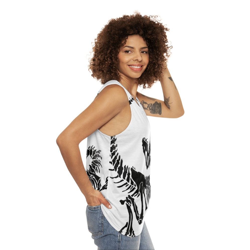 Velociraptor skeleton dinosaur bones print on unisex tank top - women side