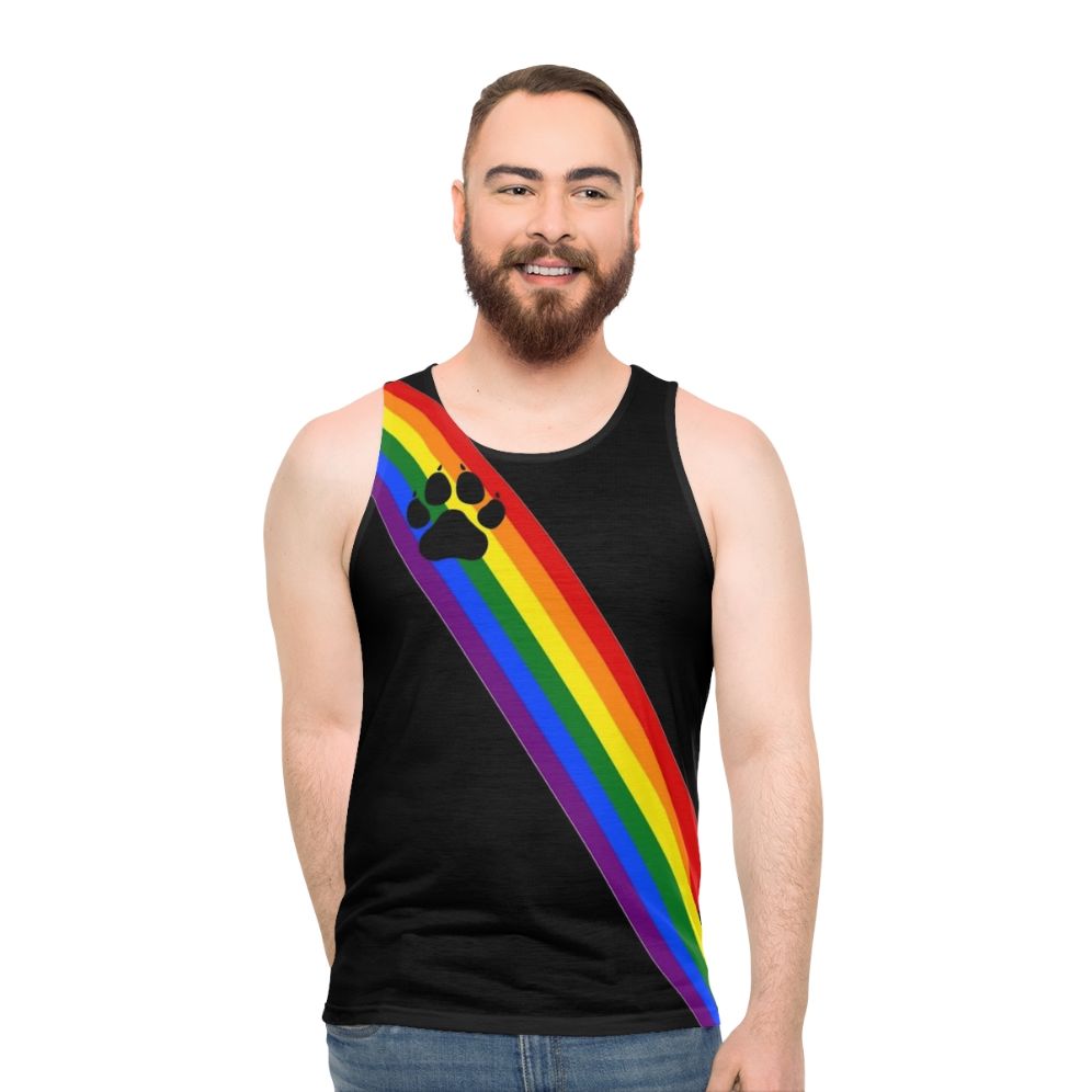 Unisex rainbow pup sash tank top for LGBTQ+ pride - men