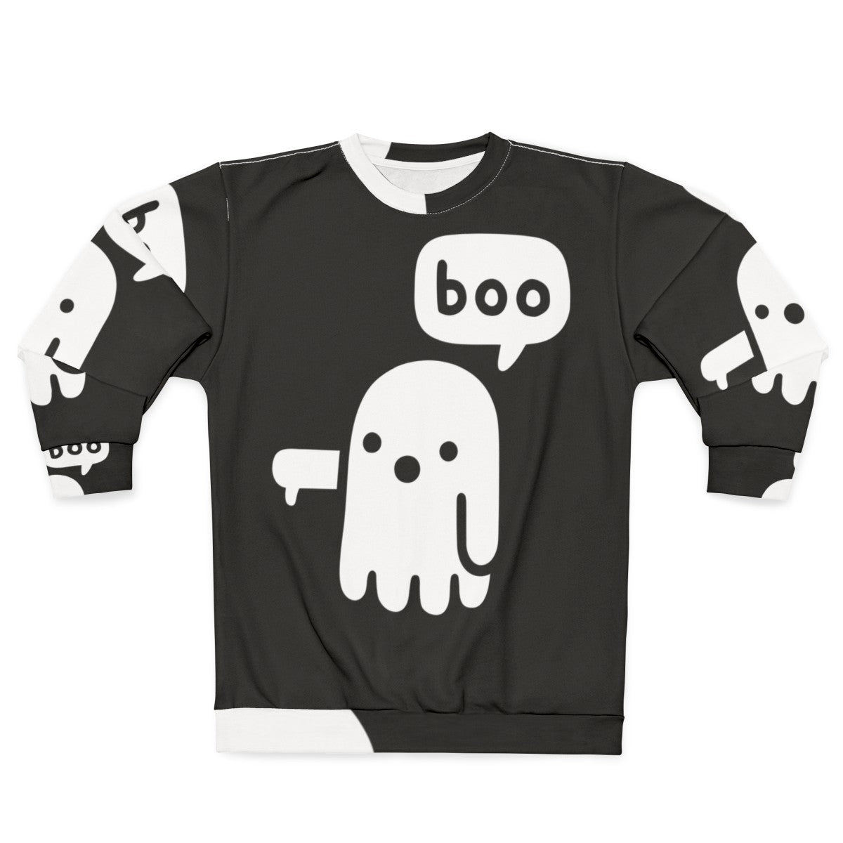 Spooky ghost graphic on a black sweatshirt