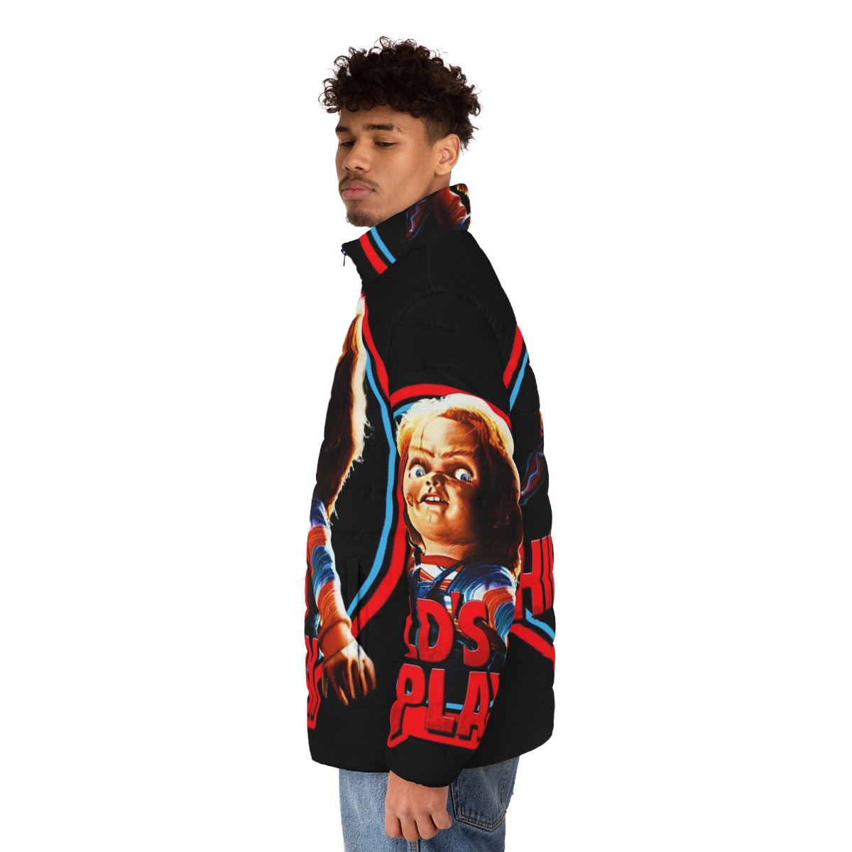 Chucky Puffer Jacket, featuring the diabolical doll from the horror classic Child's Play - men side left