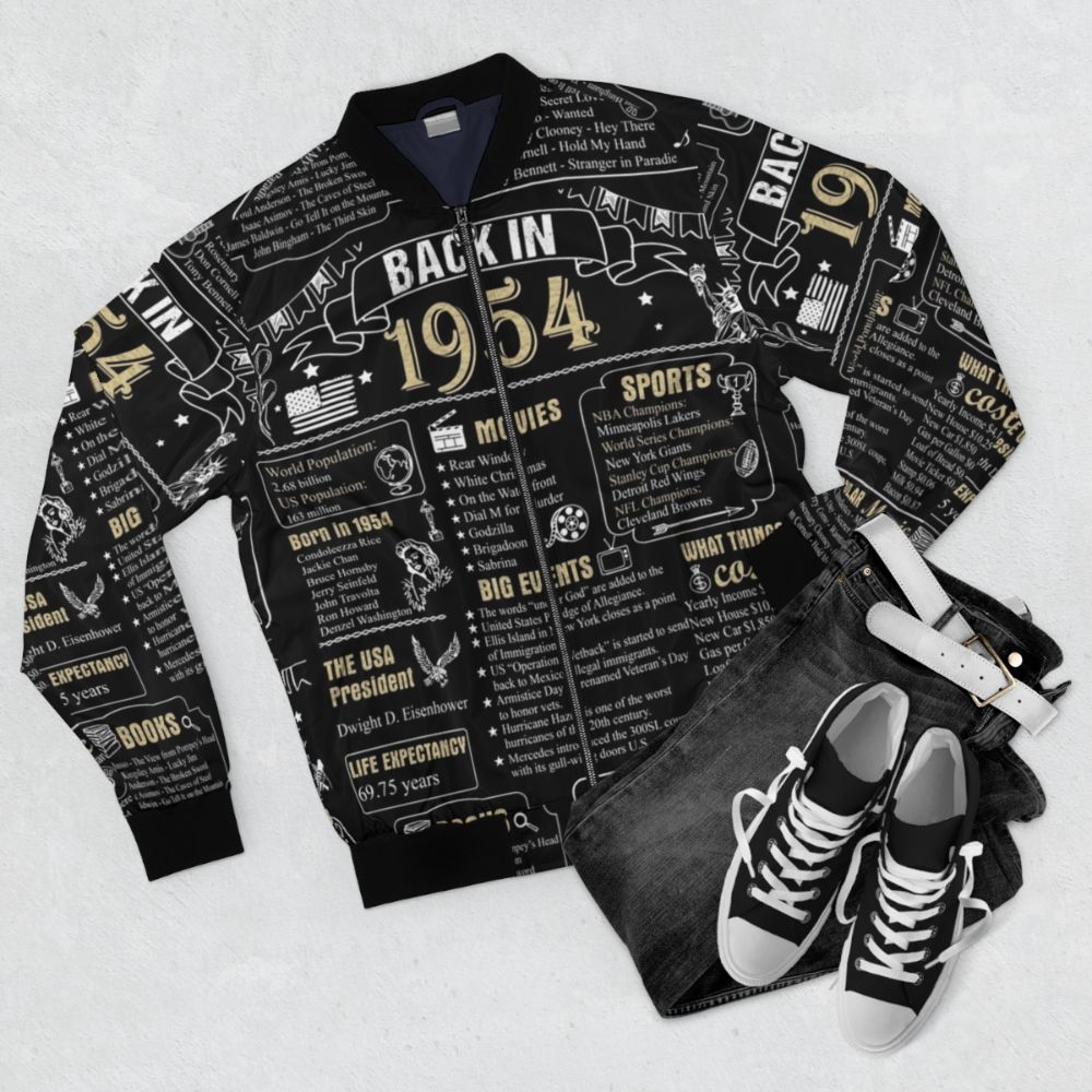 1954 Vintage Bomber Jacket for 68th Birthday - Flat lay