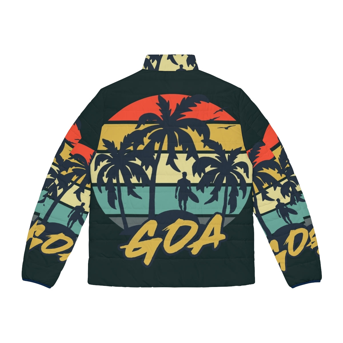 Vintage Goa Holiday Puffer Jacket in a retro sunset design - Back