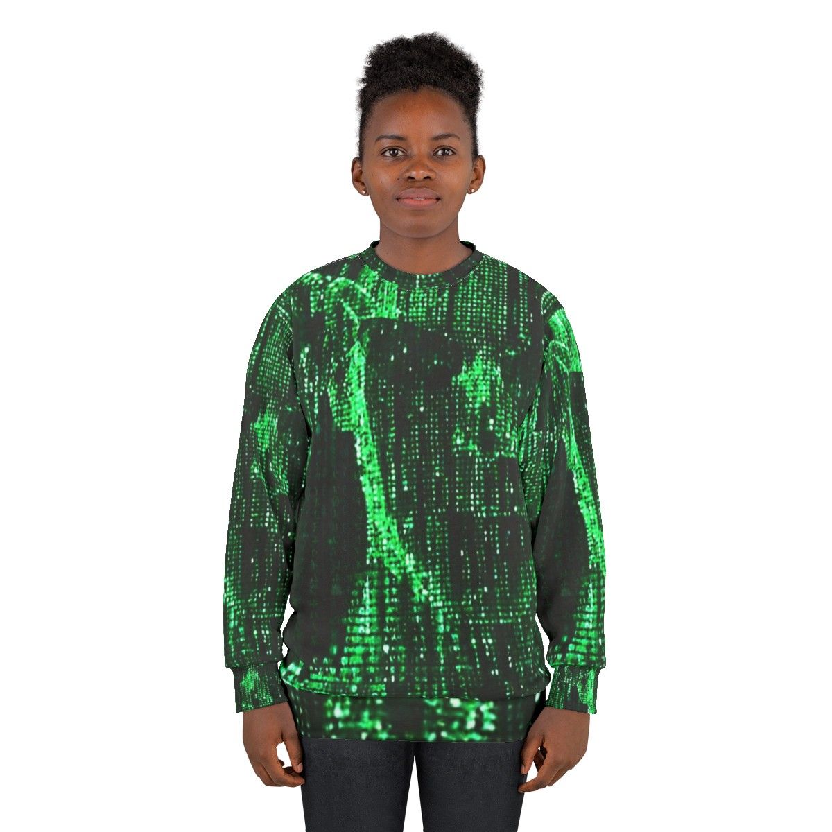 Matrix Sweatshirt featuring digital rain and classic sci-fi design - women