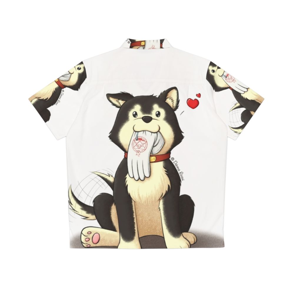 Black Hayate Anime Hawaiian Shirt Featuring the Beloved Puppy from Fullmetal Alchemist - Back