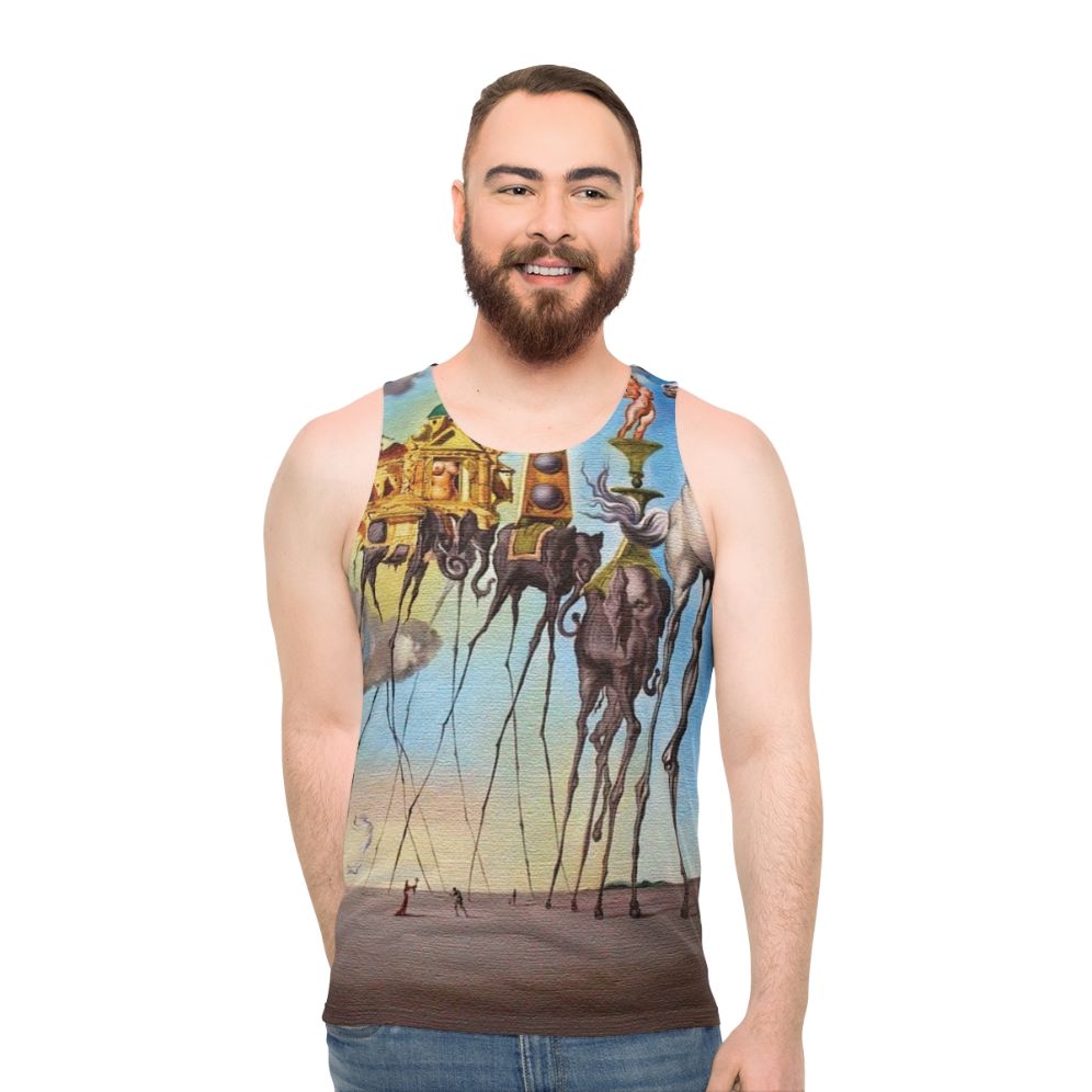 Unisex tank top with Salvador Dali's surrealist painting 'The Temptation of St. Anthony' - men