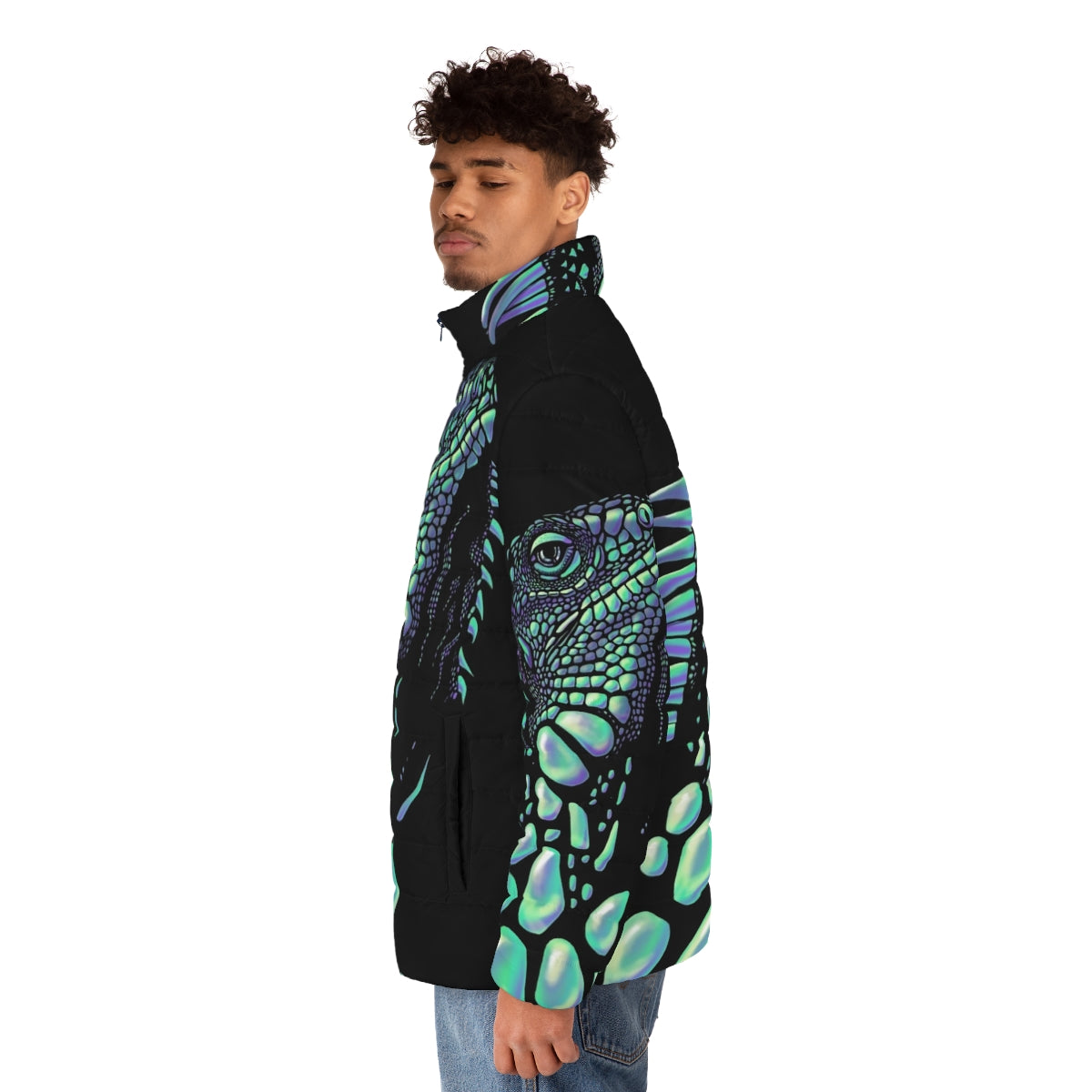 Iguana puffer jacket with soap bubble design - men side left