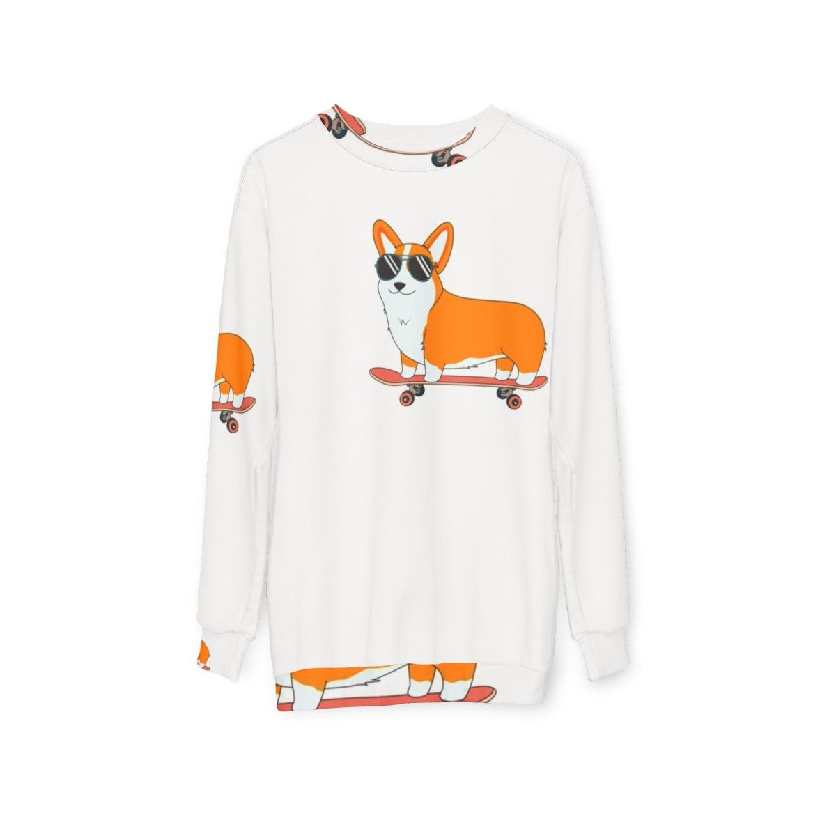 Corgi skater sweatshirt with digital vector graphics - hanging