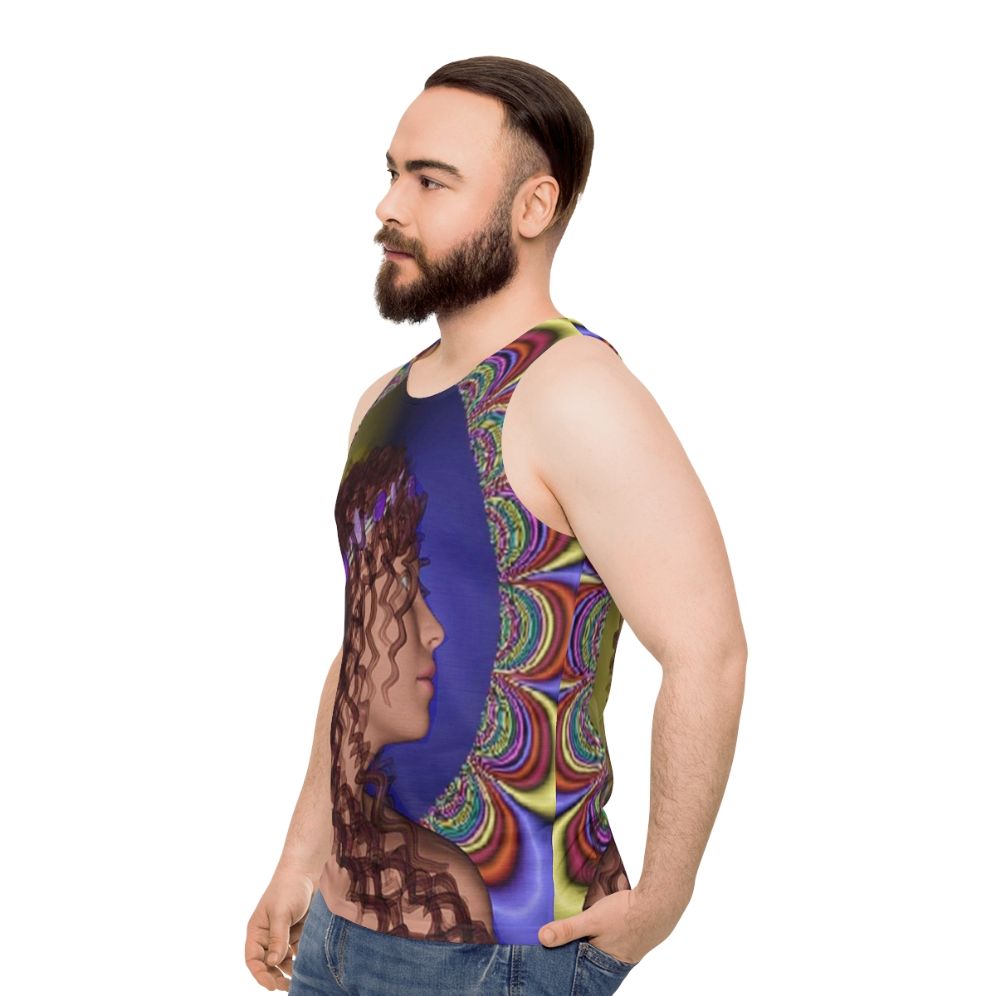 Romantic unisex tank top with nature-inspired psychedelic design - men side