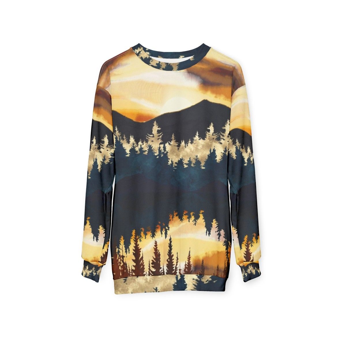 Fall sunset landscape graphic design on a comfortable sweatshirt - hanging