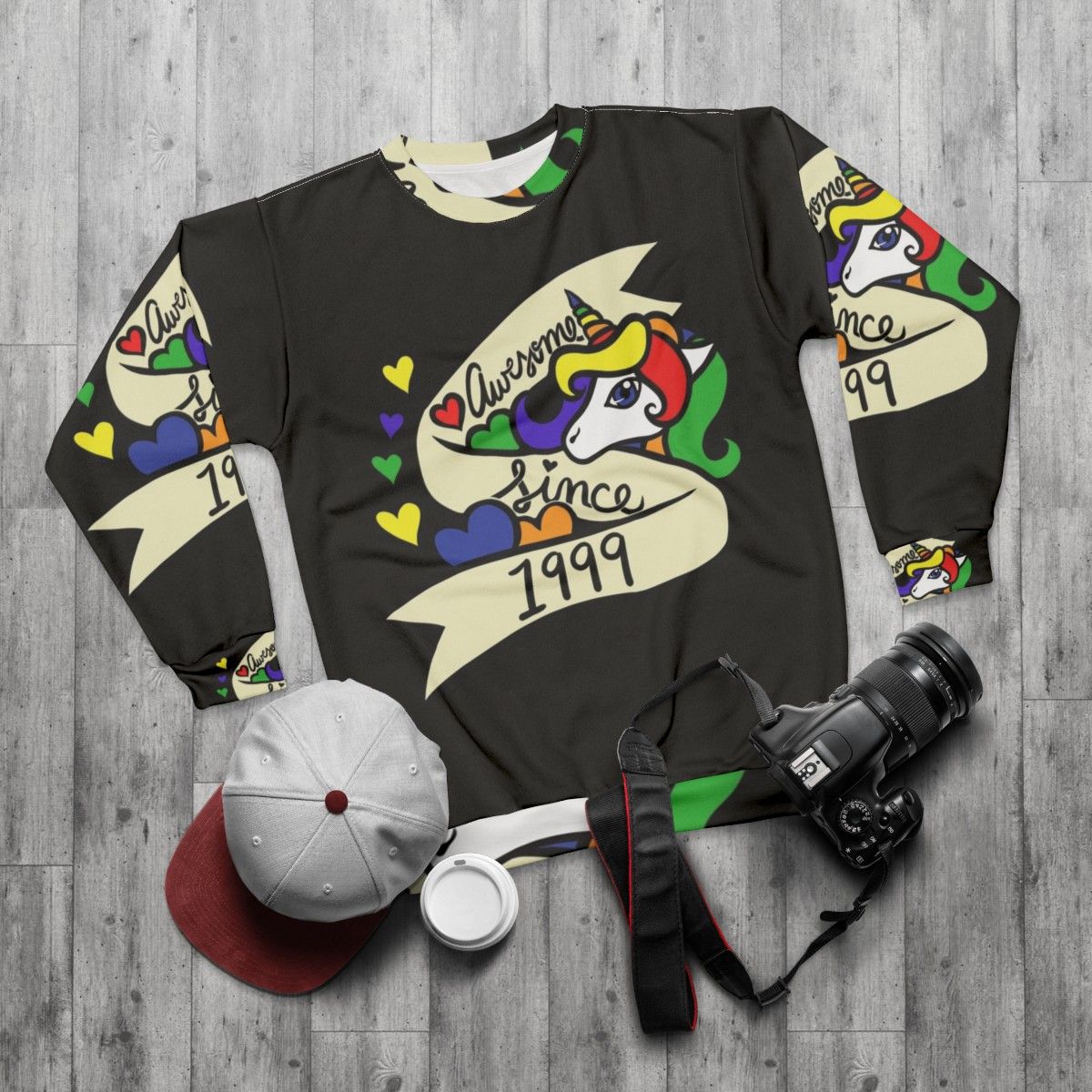 Awesome Since 1999 Unicorn Sweatshirt - flat lay