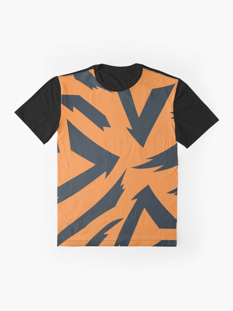 Arcanine fire pattern graphic t-shirt with tribal stripes - Flat lay