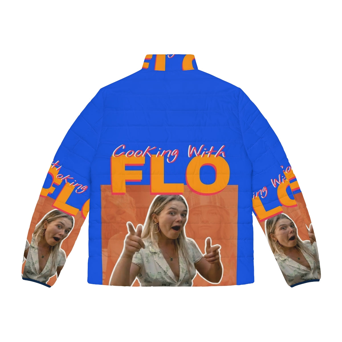 Cooking With Flo puffer jacket featuring a classic t-shirt design - Back