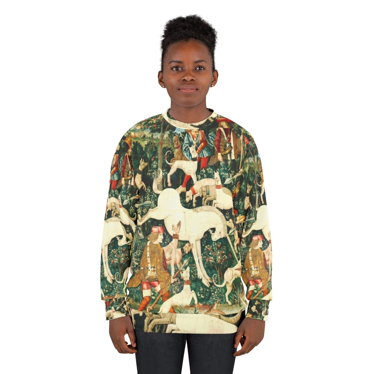 Medieval Unicorn Floral Tapestry Sweatshirt - women