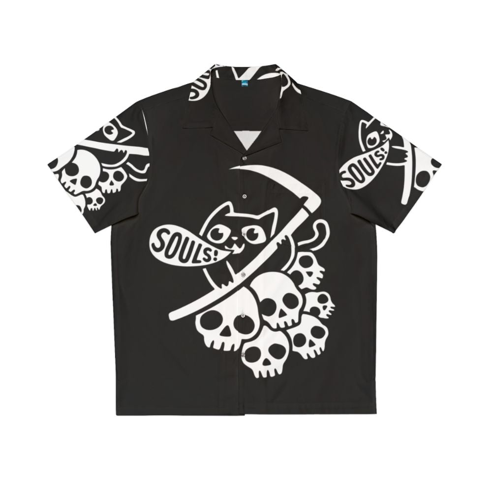 Cat Got Your Soul II Dark Hawaiian Shirt with Grim Reaper and Skeleton Bones