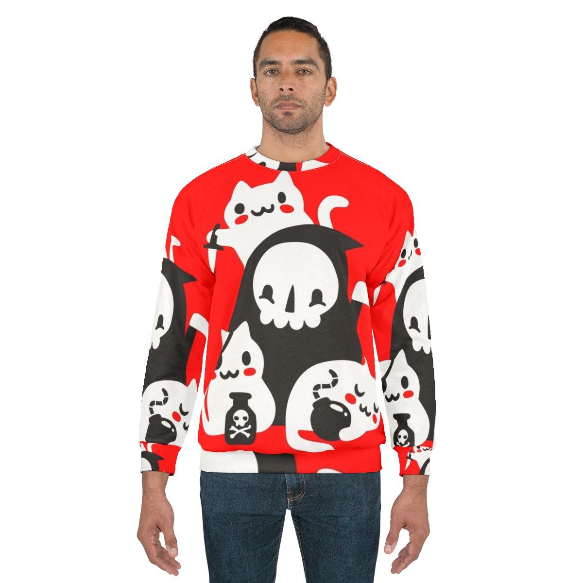 Death's Little Helpers Gothic Sweatshirt with Grim Reaper and Cats - men