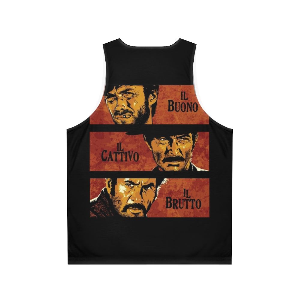 Unisex tank top featuring the iconic movie "The Good, The Bad and The Ugly" design - Back