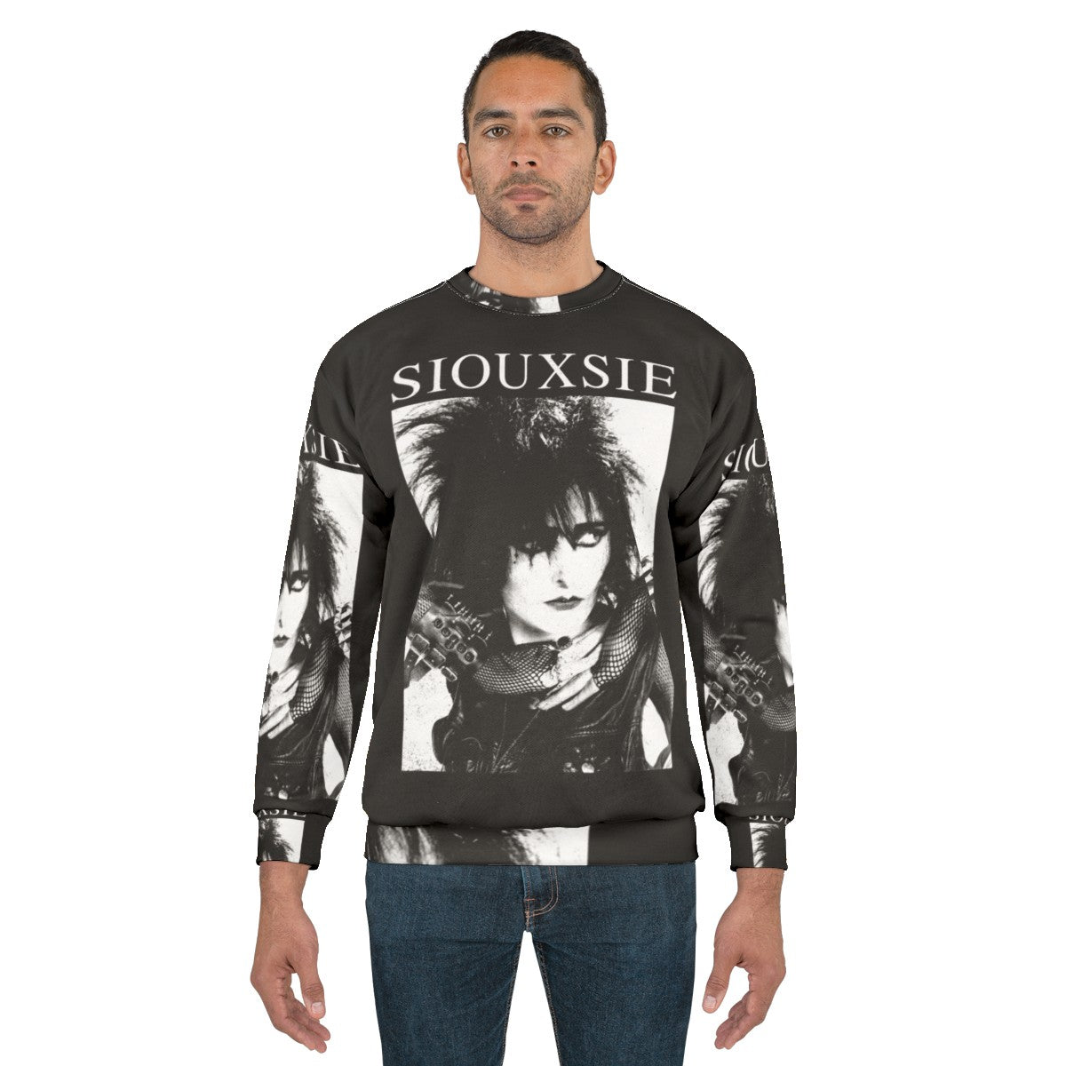 Siouxsie Sioux goth inspired sweatshirt with punk rock design - men