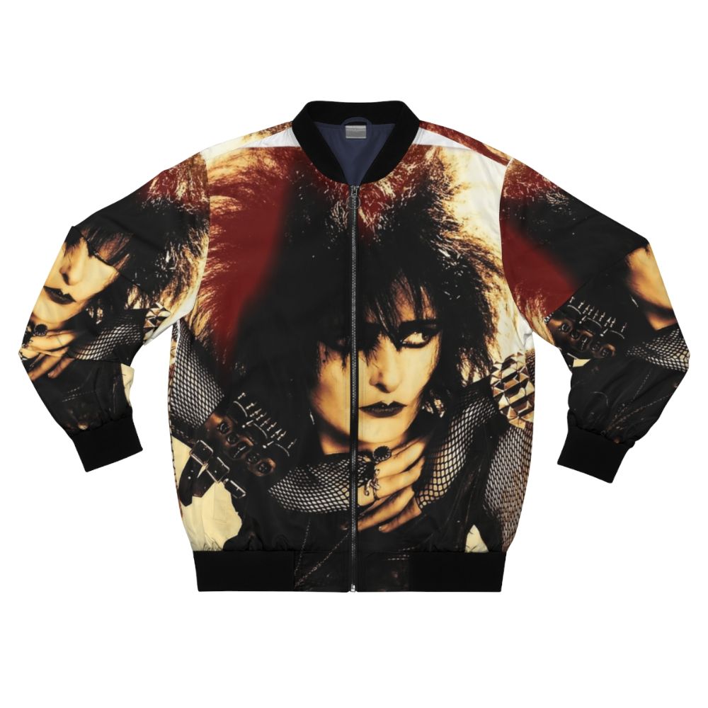 Vintage-inspired bomber jacket featuring the iconic Siouxsie and the Banshees logo and imagery