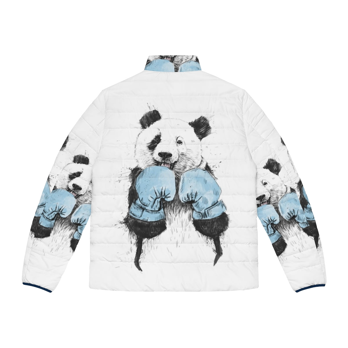 A puffer jacket with a funny animal print design, featuring a boxing panda illustration. - Back