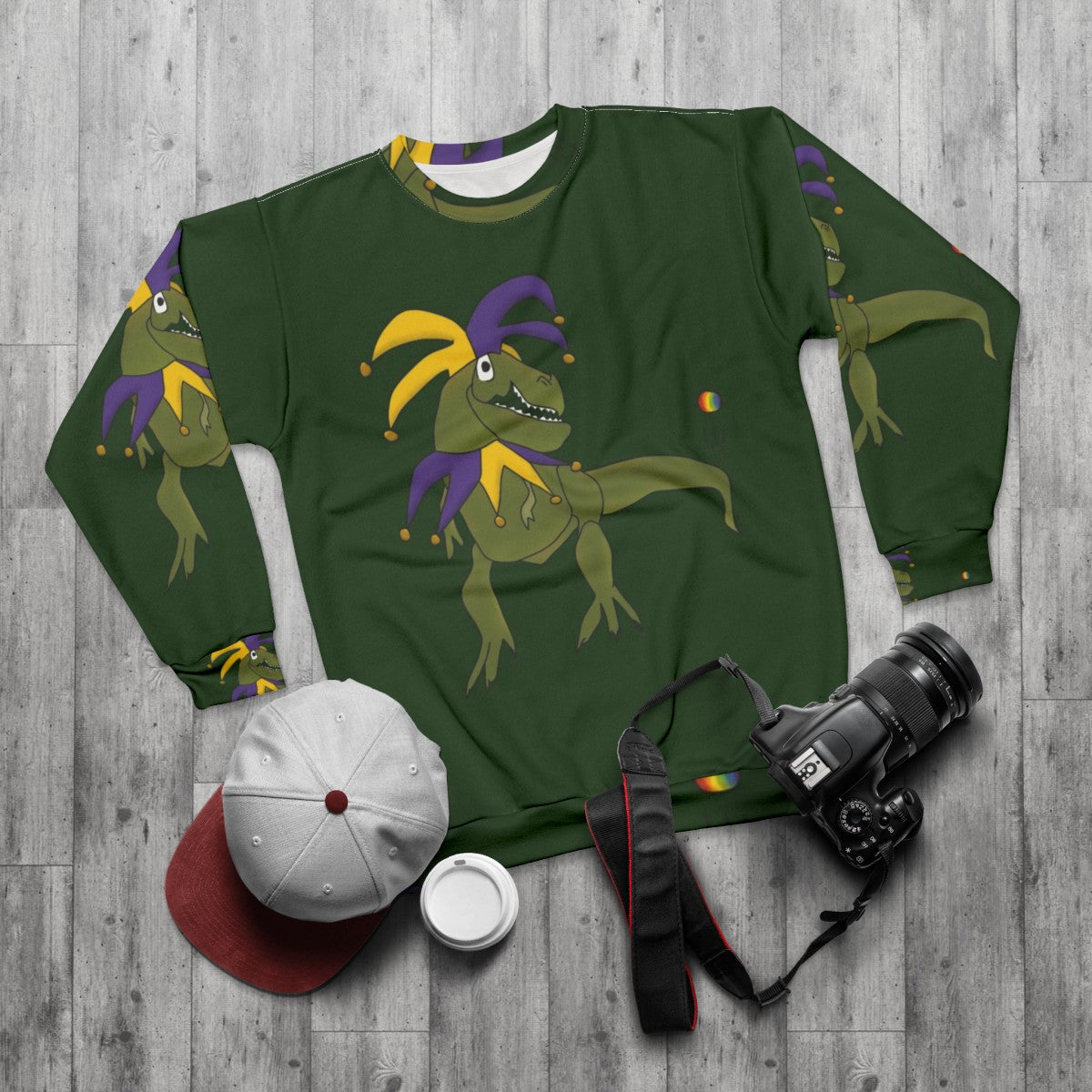 Dinosaur Jester T-Rex Sweatshirt - flat lay