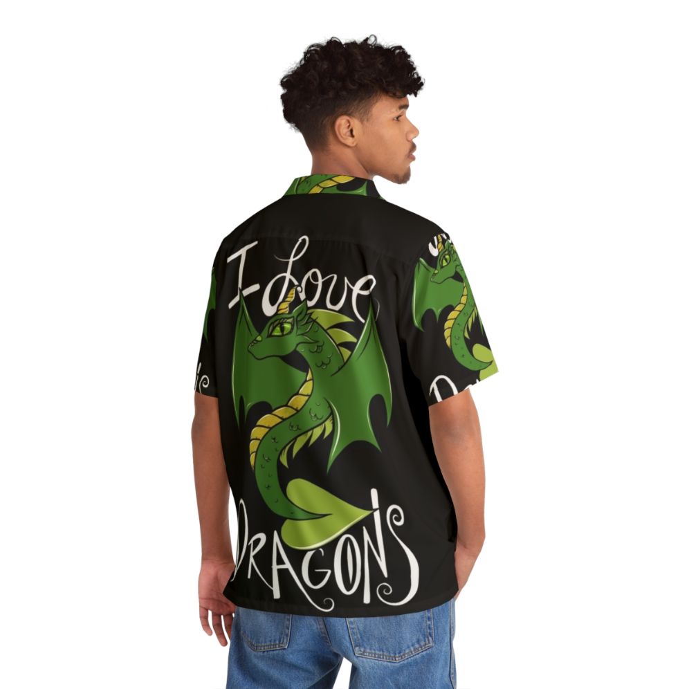 I Love Dragons Hawaiian Shirt with Green Dragon Print - People Back