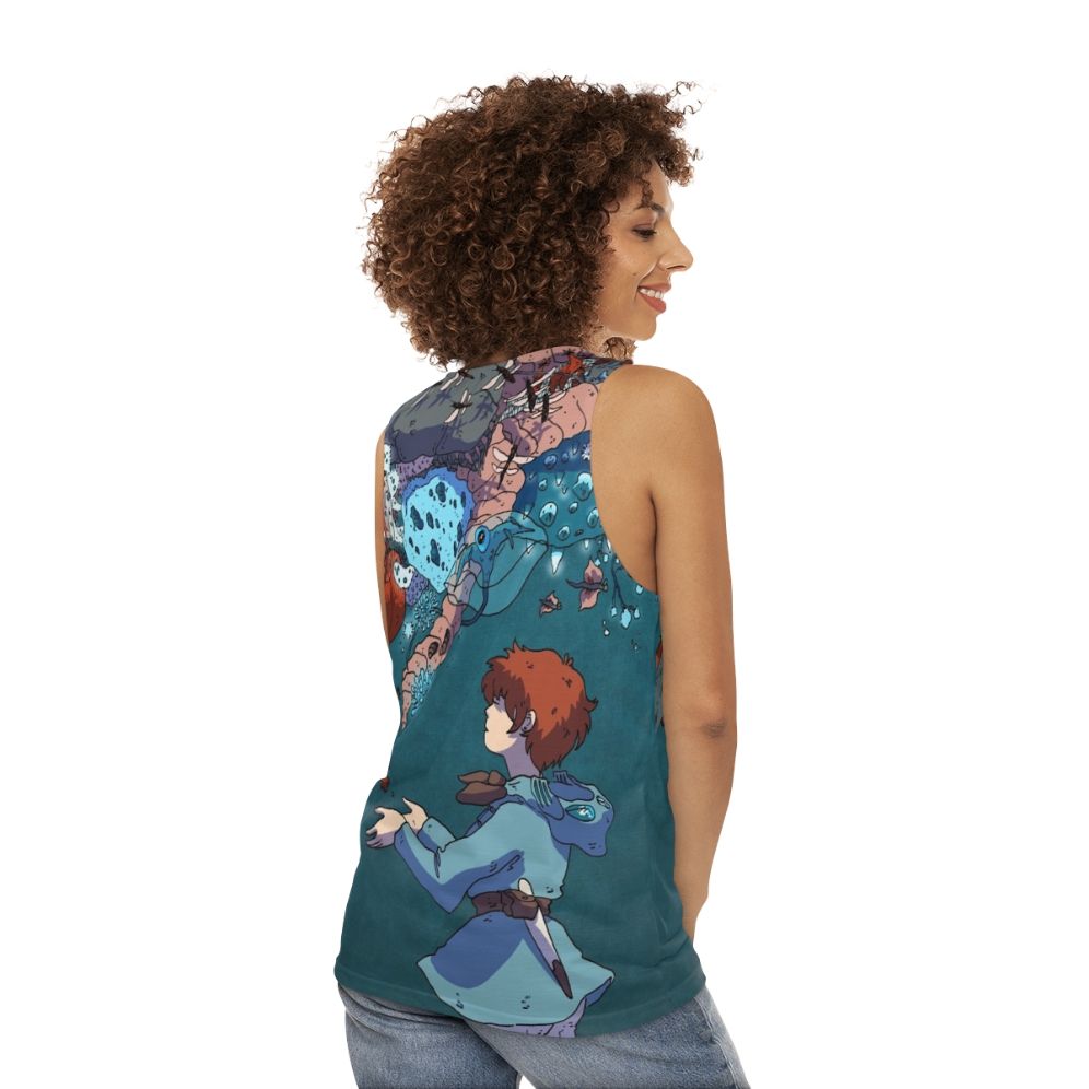 Nausicaa unisex tank top with nature and bug pattern design - women back