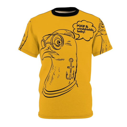 Humorous t-shirt design featuring a cartoon seagull and its poop