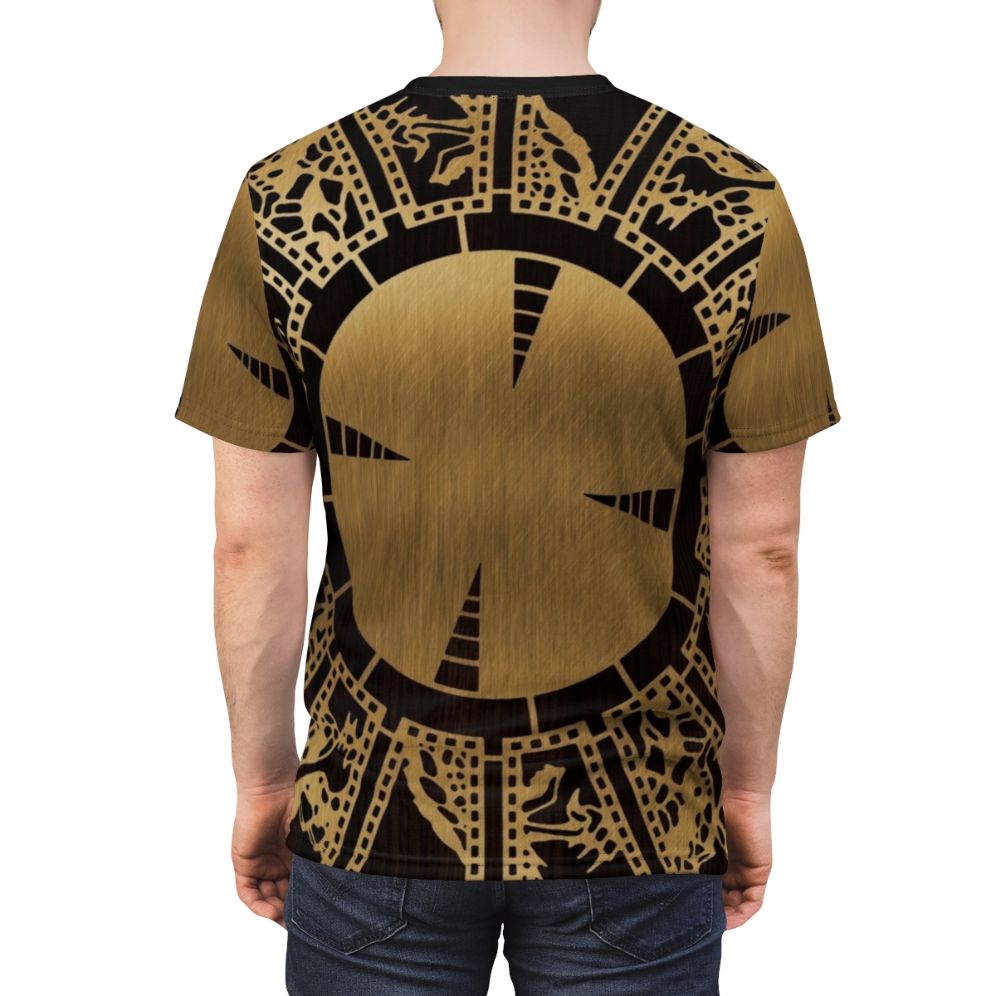 Lament Configuration inspired horror t-shirt with cenobite and puzzle box design - men back