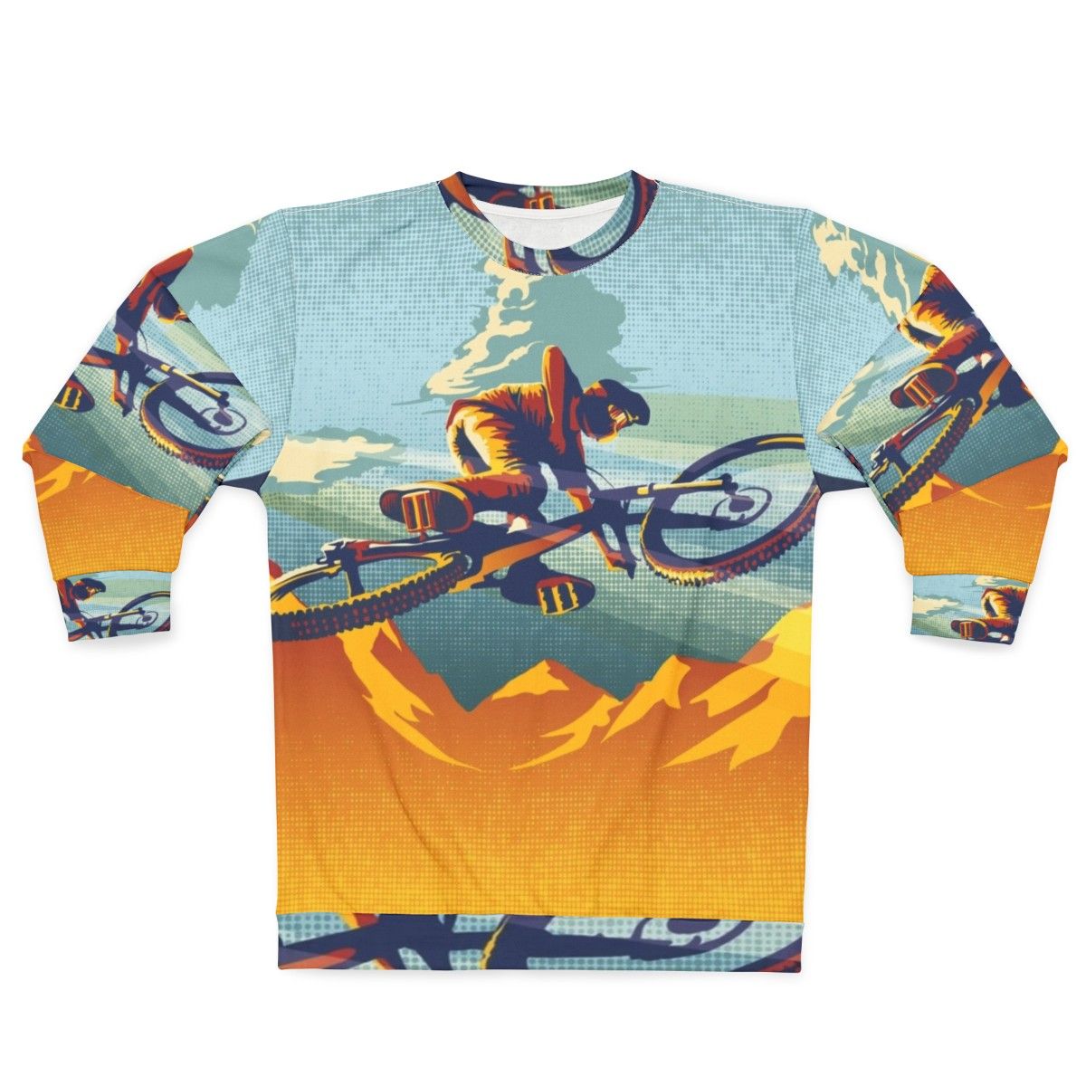 Mountain biking inspired sweatshirt with cycling art and design