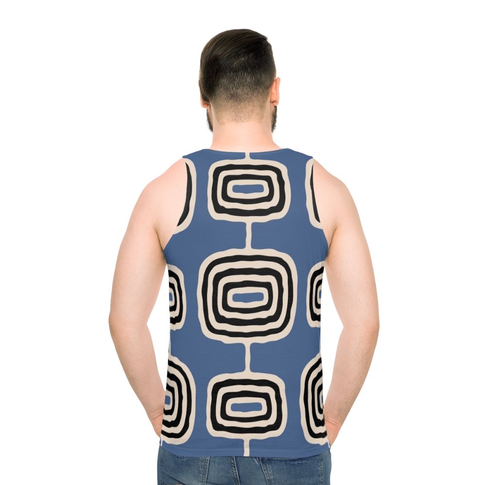 Retro atomic rings mid century modern unisex tank top - men back