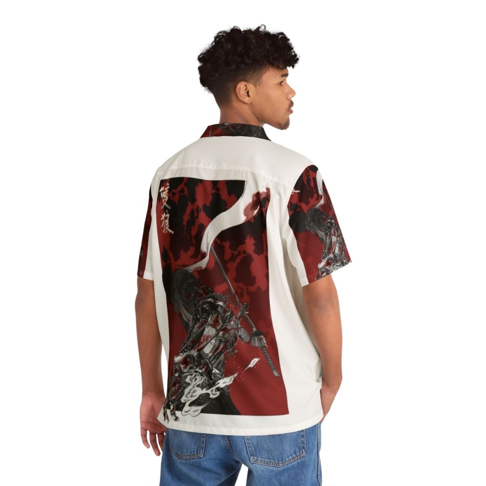 Wolf with Katana Print Hawaiian Shirt - People Back