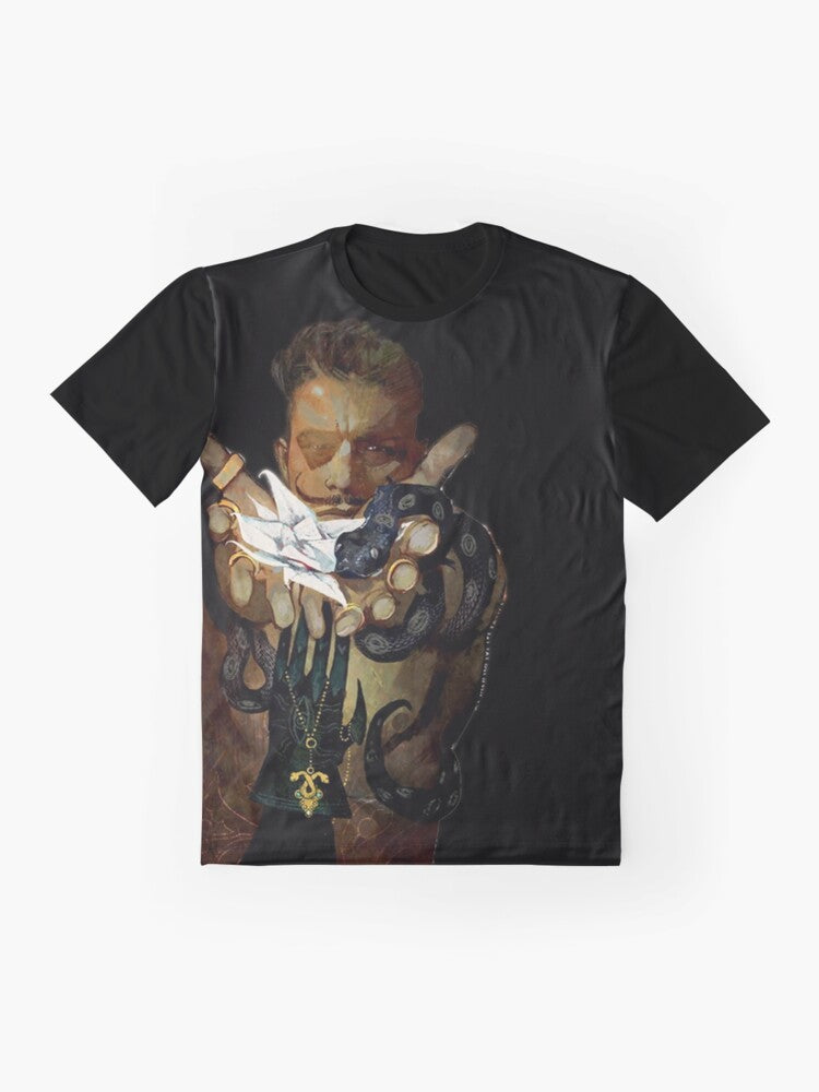 Dorian Pavus mage tarot graphic design t-shirt - Flat lay