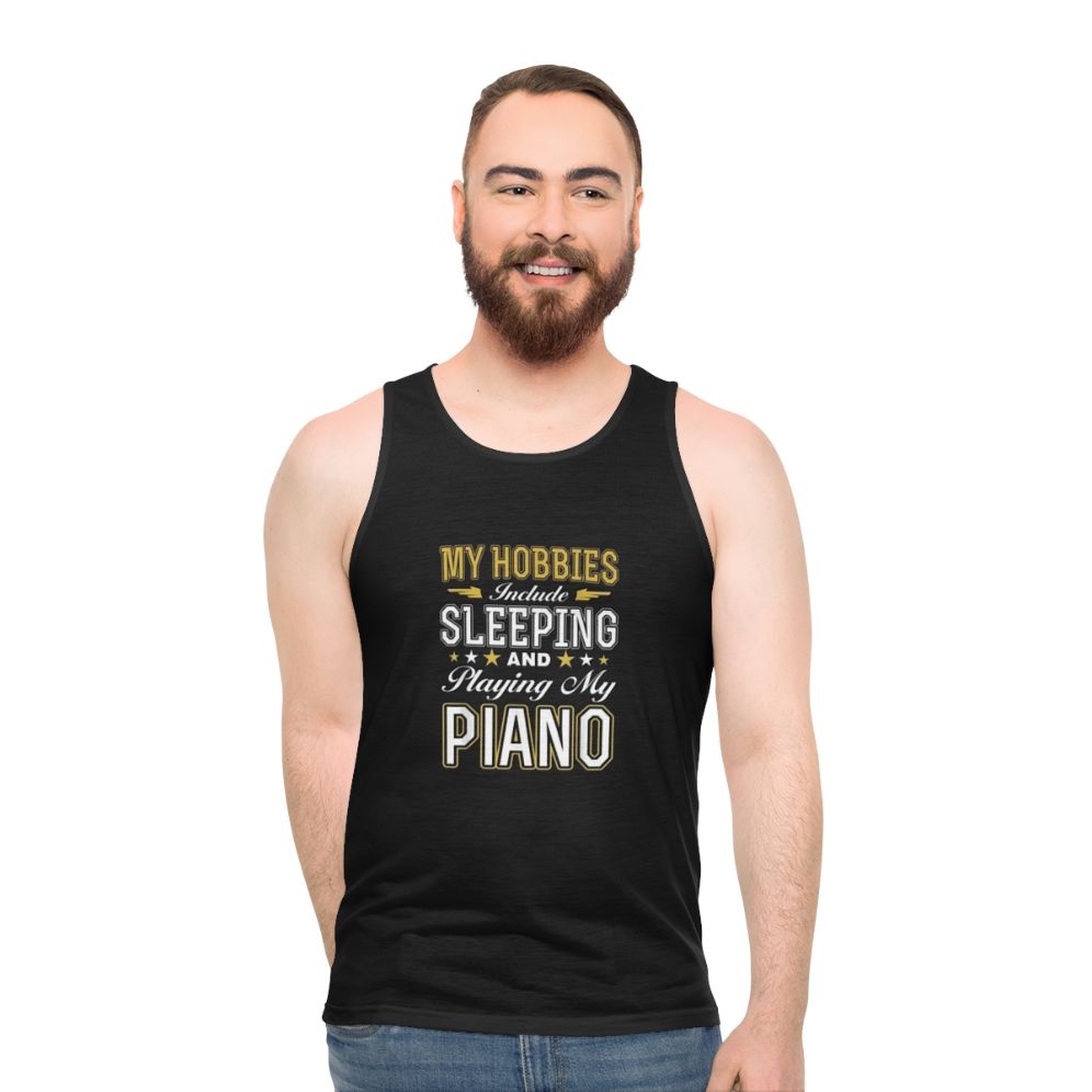 Unisex tank top for hobbies like sleeping and playing piano - men