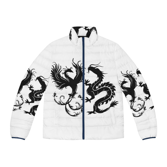 Phoenix and Dragon Puffer Jacket with Magical Mythical Creatures