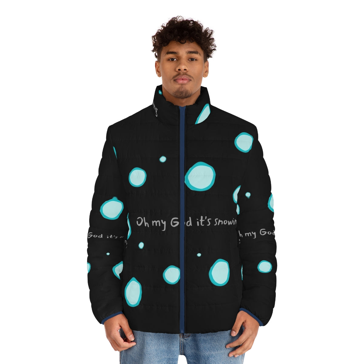 Heartstopper-inspired puffer jacket with leaves design - men front