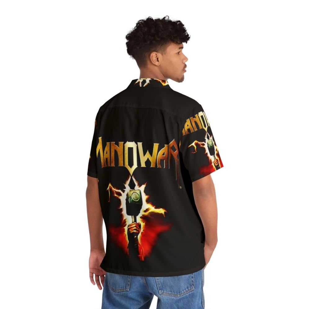 Manowar logo Hawaiian shirt with vibrant tropical design - People Back