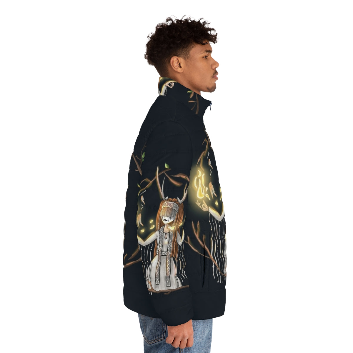 Heilung Fanart Puffer Jacket featuring the band's iconic imagery and symbolism - men side right