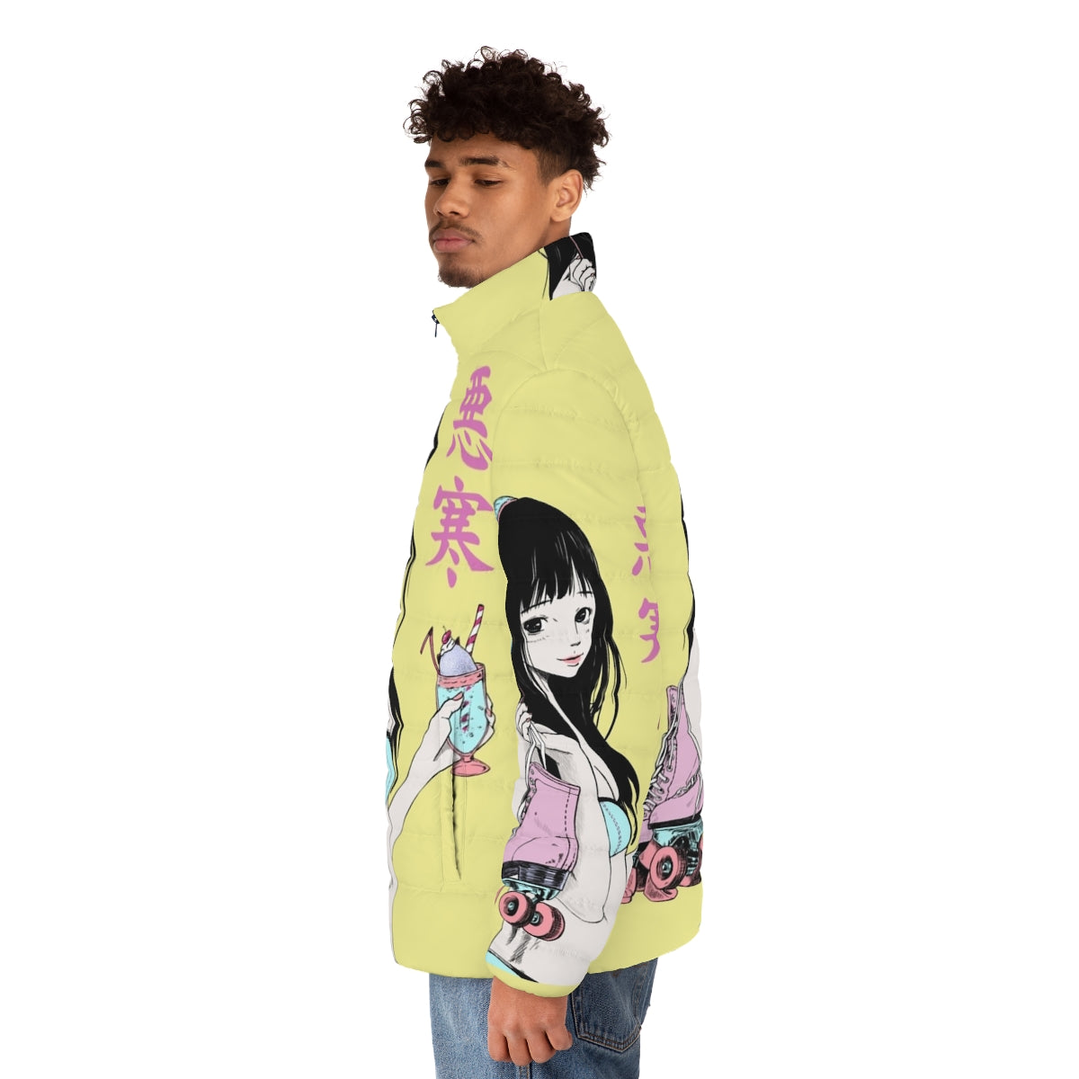 Chill Lofi Summer Girl Puffer Jacket with Vaporwave Aesthetic - men side left