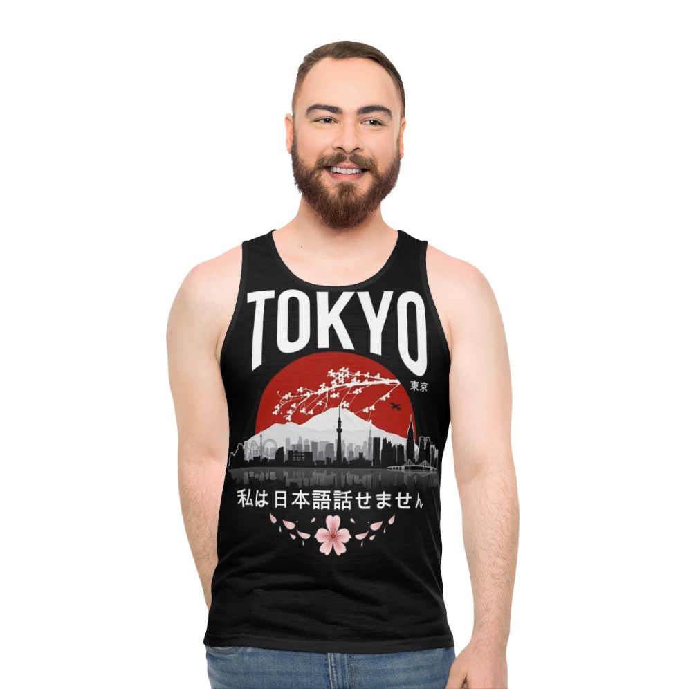 Tokyo Unisex Tank Top featuring "I Don't Speak Japanese" design - men