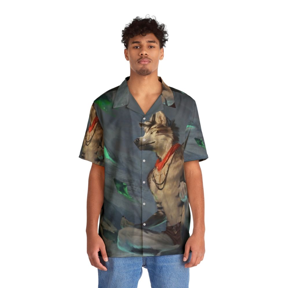 Meditation Hawaiian Shirt with Fantasy Wolf Design - People Front