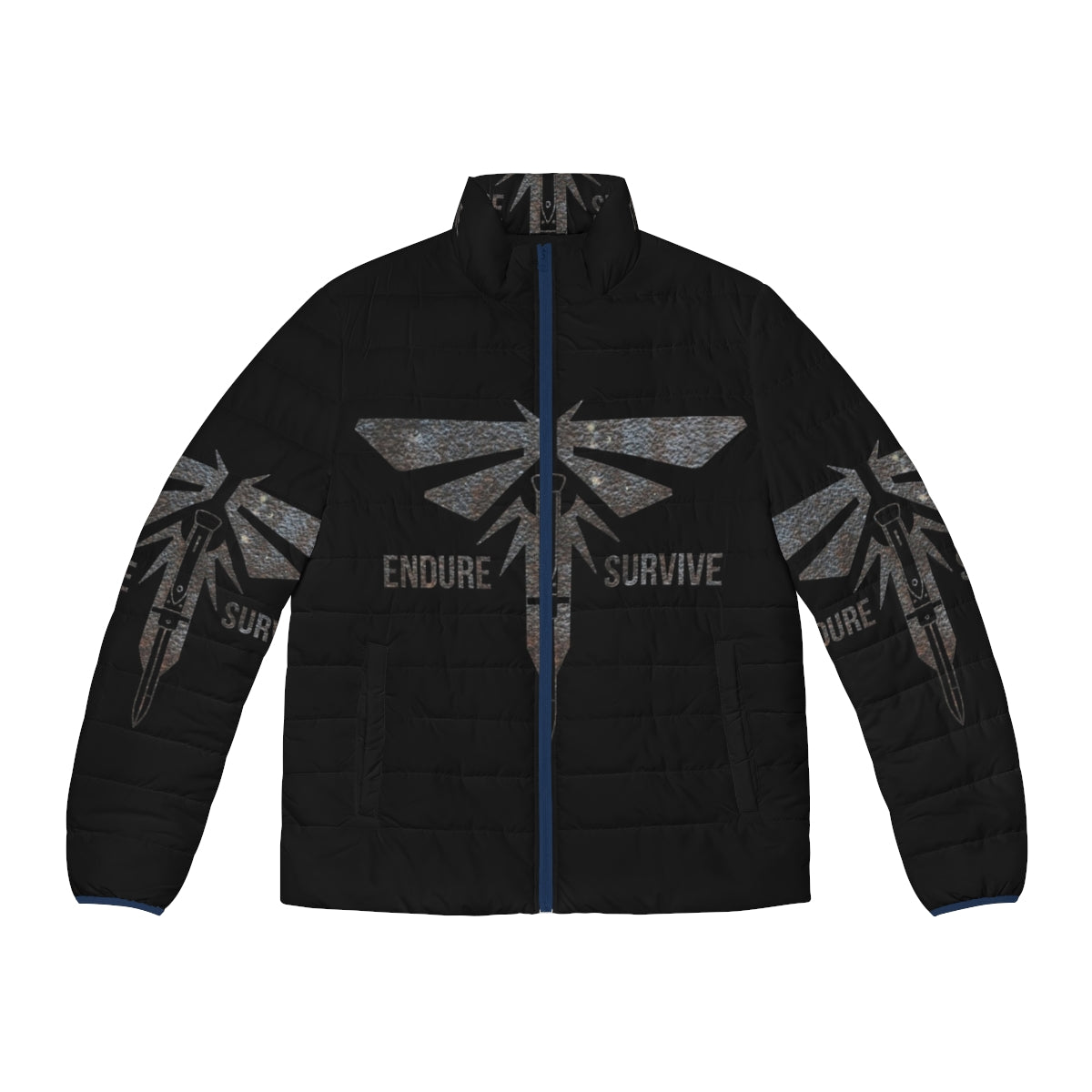 The Last of Us Endure Survive Puffer Jacket featuring Joel and Ellie from the popular video game