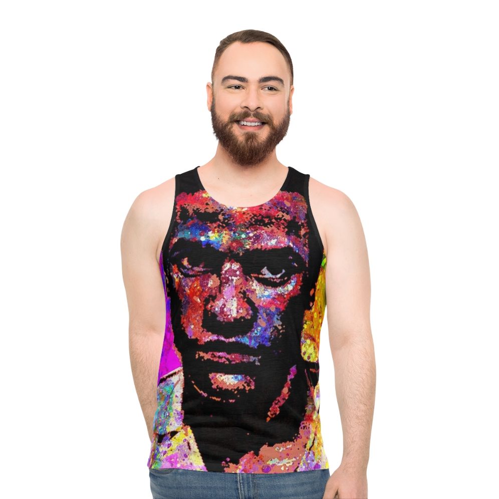 Huey P Newton portrait on unisex black tank top - men