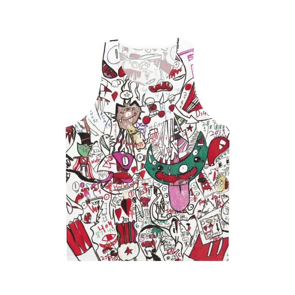 Psychedelic unisex tank top with morph, anime, and funky art design