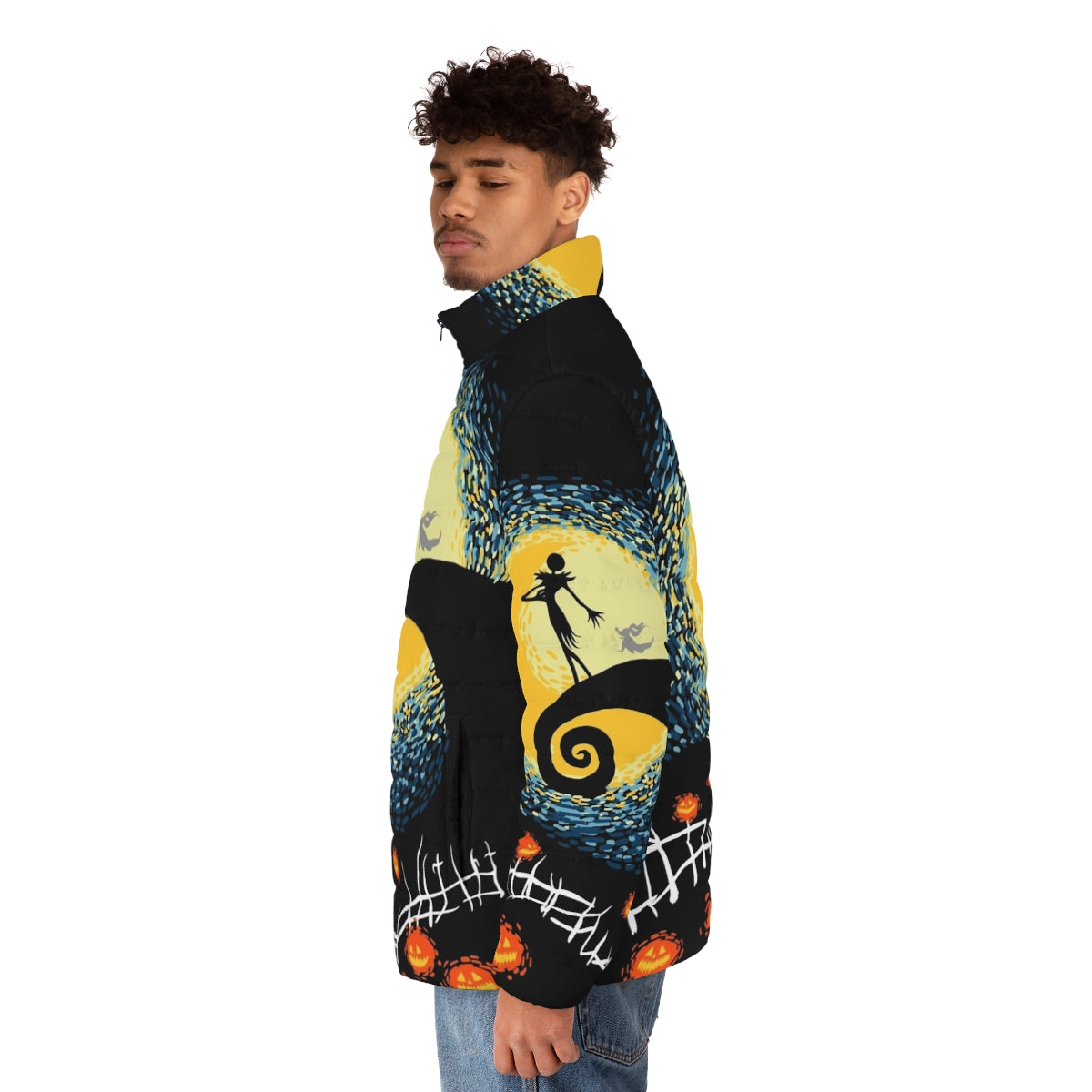 Starry Night Puffer Jacket featuring Jack Skellington and Sally from Nightmare Before Christmas - men side left