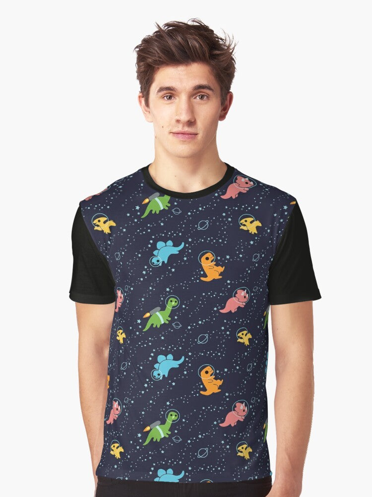 Cute dinosaur wearing a jetpack and floating in a starry galaxy - Men