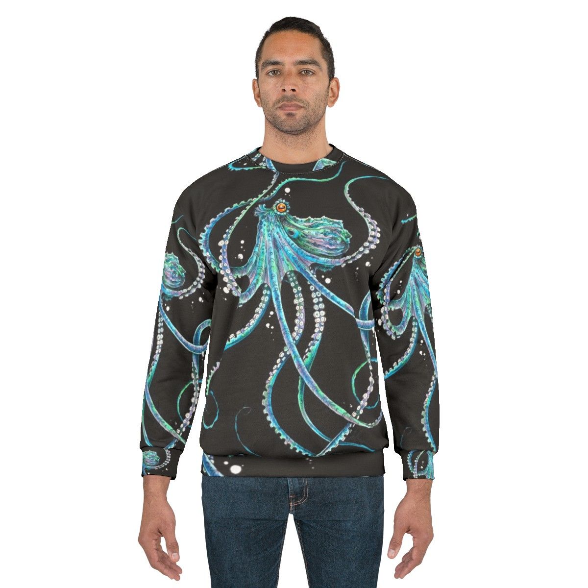 Drunk octopus sweatshirt with underwater cephalopod design - men