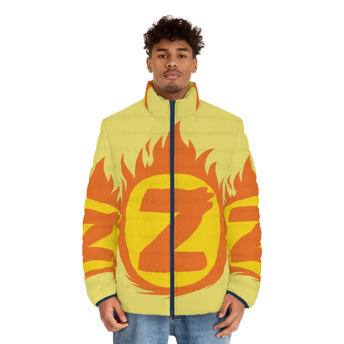 Superhero Letter Z Fire Insignia Puffer Jacket - men front