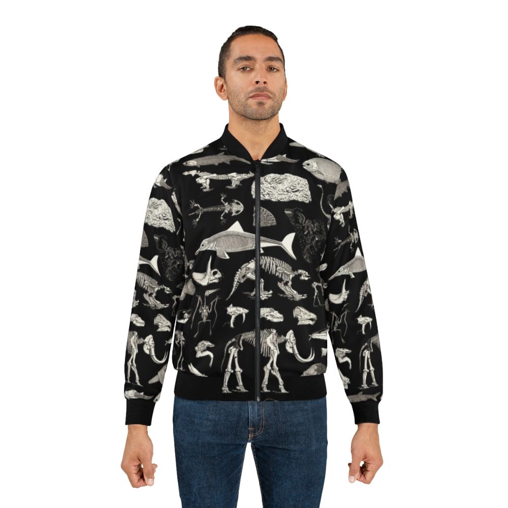 Paleontology Illustration Bomber Jacket featuring fossils, dinosaurs, and archaeological elements - Lifestyle